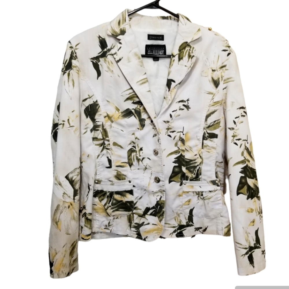 Miss Alliage cotton blend beige print size 8 button up jacket
